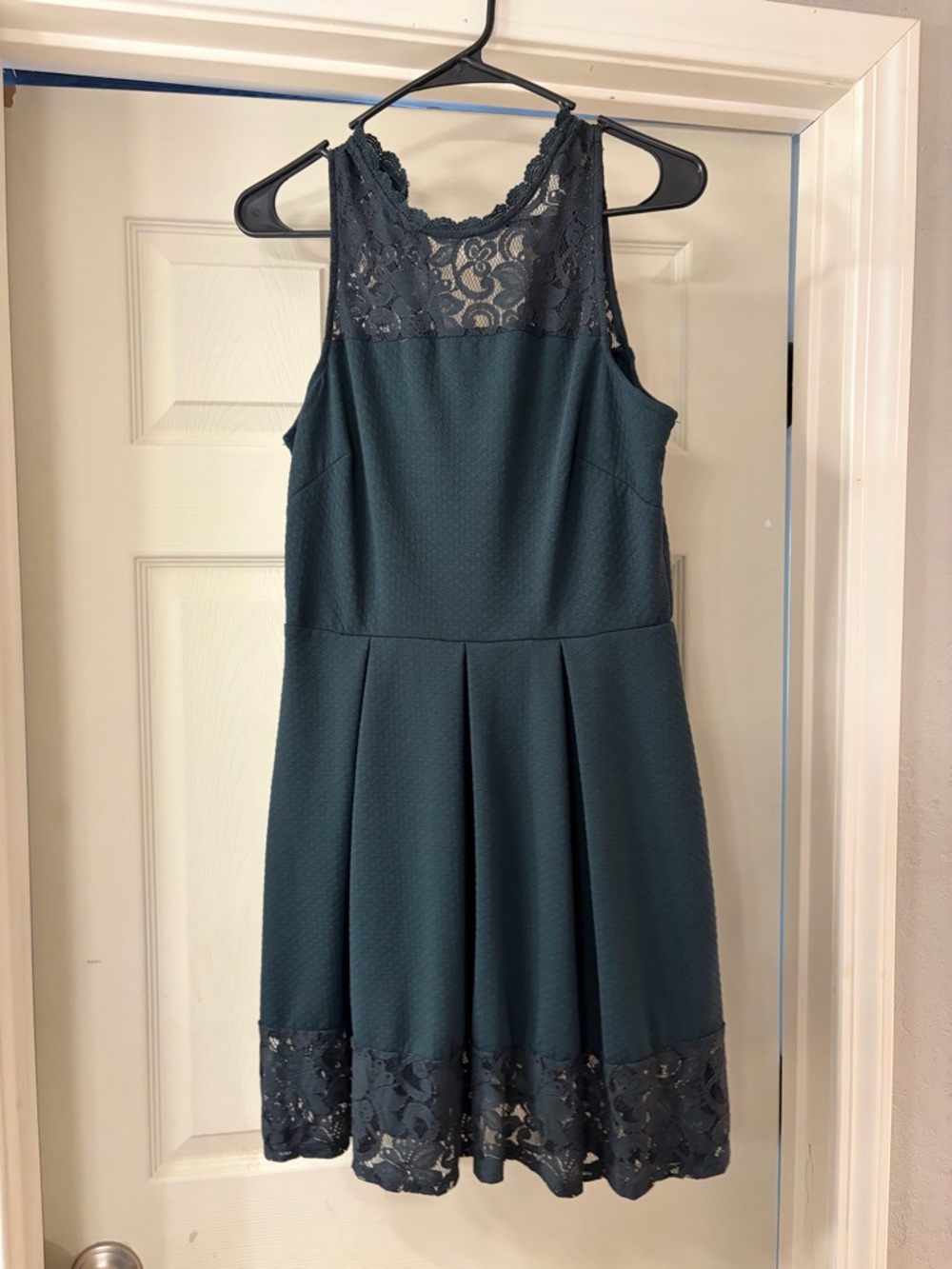 Rewind Dark Teal Lace Trim Dress